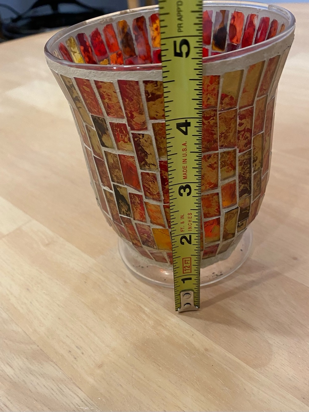 Mosaic Glass Tiled Candle Holder - Warm Amber & Gold - Picture 3 of 5